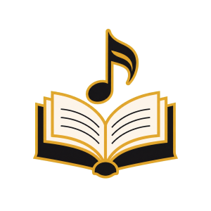 Open book and music note icon for education programs
